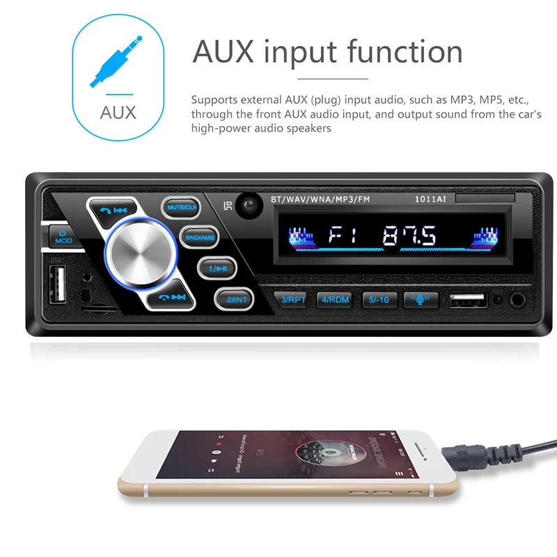 Car Radio 1 Din Autoradio Stereo Bluetooth 4.2 ISO Interface AUX FM  Multimedia 24V TF card / U disk MP3 Player Hands-free - AliExpress