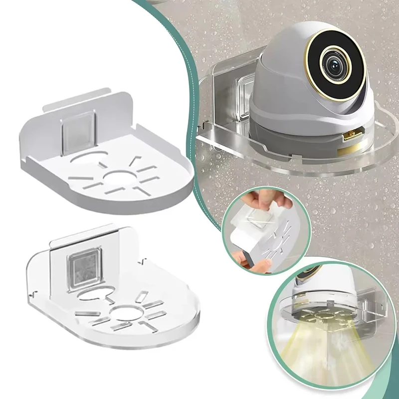 1/2Pcs Self Adhesive Security Camera Wall Mounting Bracket Punch-Free Acrylic Surveillance Camera Holder Shelf for Baby Monitors 2