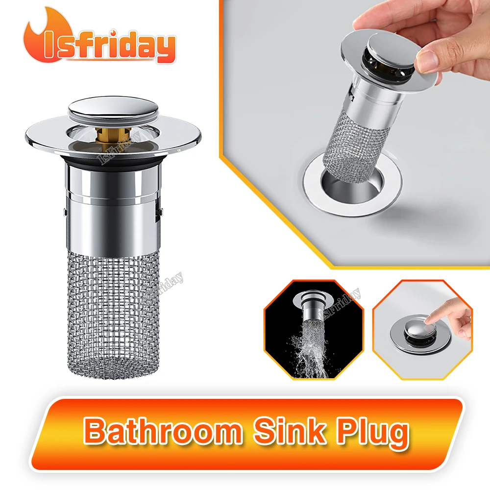 

Bathroom Sink Plug Stopper Pop-Up Sink Drain Strainer Plug Universal Basin Core Drain Filter for 8mm Depth Shower Sink Filter