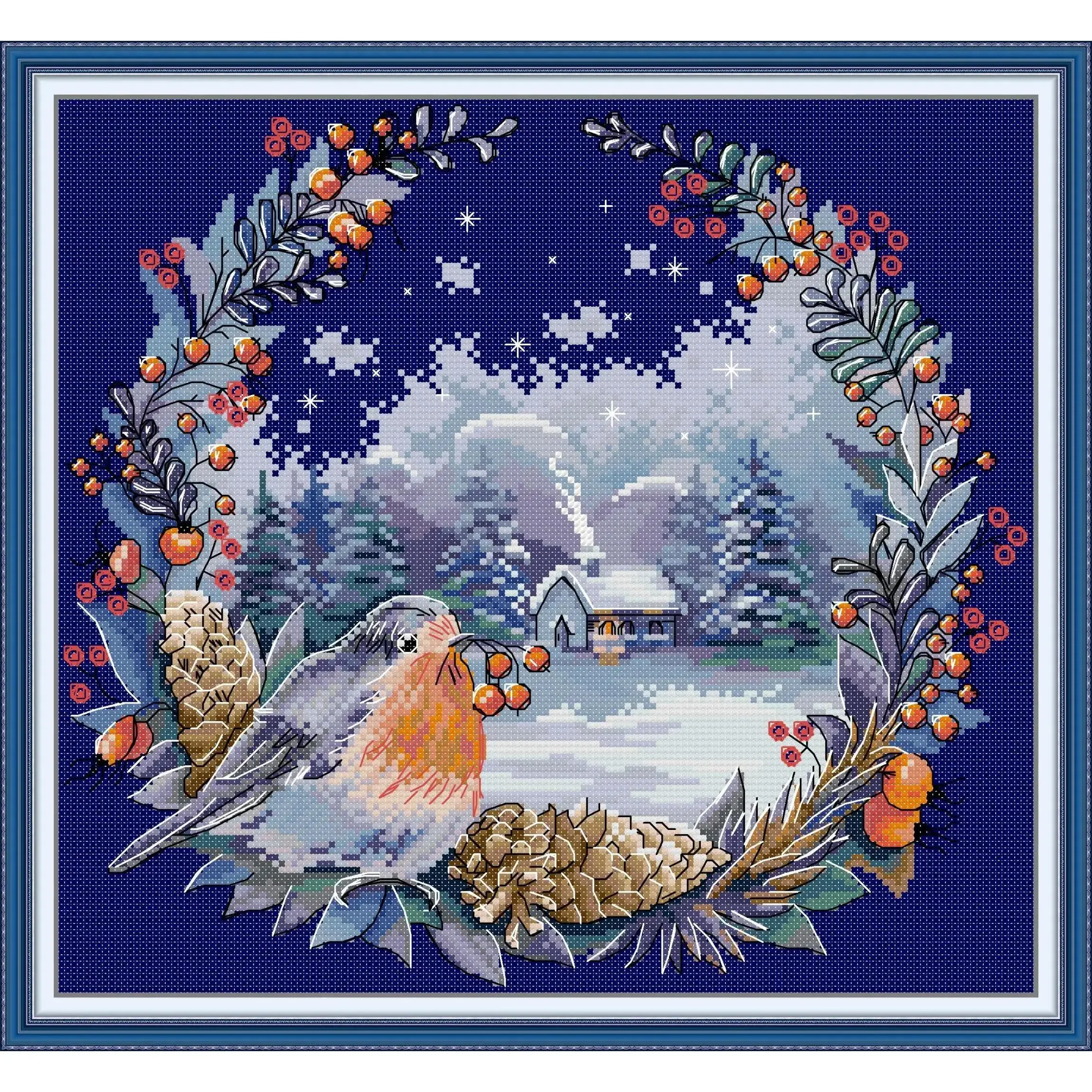 Joy Sunday-Pre-printed Cross Stitch Kit DIY Easy Pattern Aida 14 11CT Stamped Fabric Embroidery Set Winter