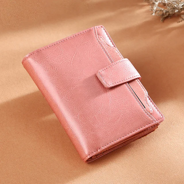 Women Wallet Genuine Leather Retro Oil Wax Cowhide Fashion Girls Wallet Short Zipper Cute Small Coin Purse for Women Pink