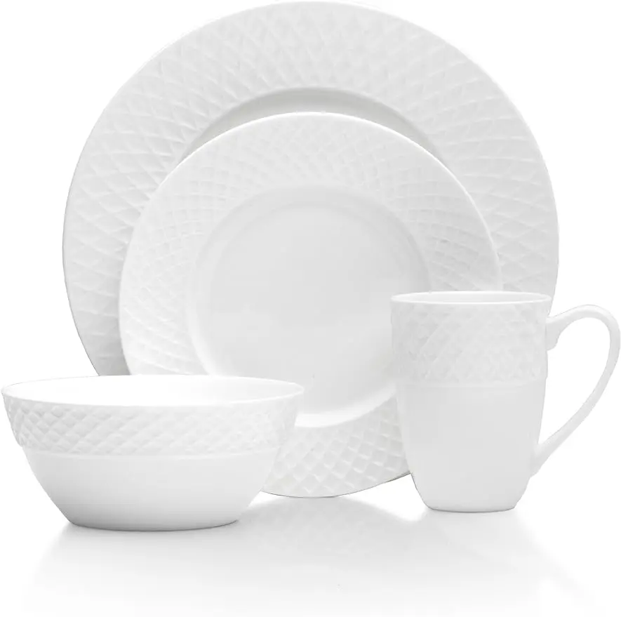 

Mikasa Trellis 16 Piece Dinnerware Set Service for 4 White