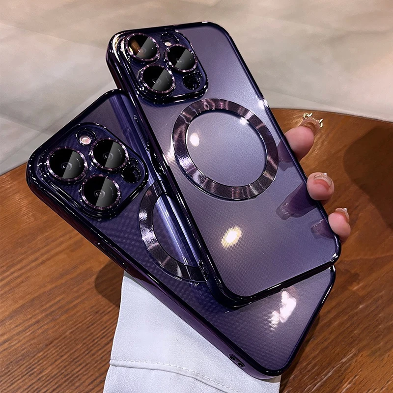 Luxury Plating Magnetic Phone Case - Clear Soft TPU Cover with Wireless Charging Compatibility