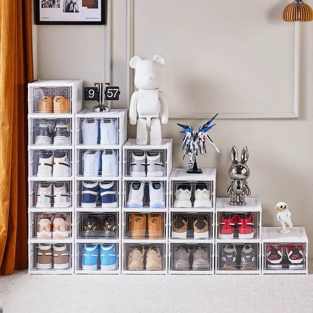 Stackable Foldable 6 Layer Shoes Box Transparent Sneaker Shoe Storage Organizers Box Dustproof High-top Cabinet Shoe Rack Shelf