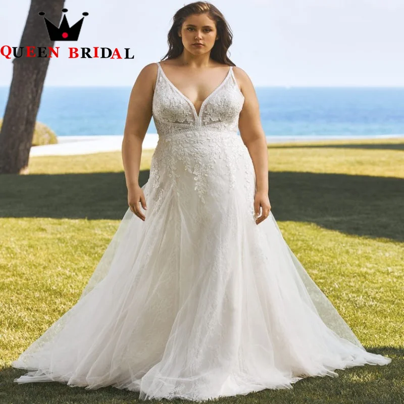 Exquisite-Deep-V-Appliques-Lace-Wedding-Dresses-Plus-Size-A-Line ...