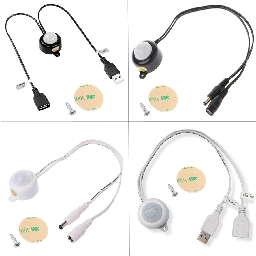USB/DC 플러그 조절 가능한 PIR 적외선 인체 감지 센서 스위치 DC5V 12V 24V 스마트 스위치 LED 라이트 스트립 야간 램프 전구용