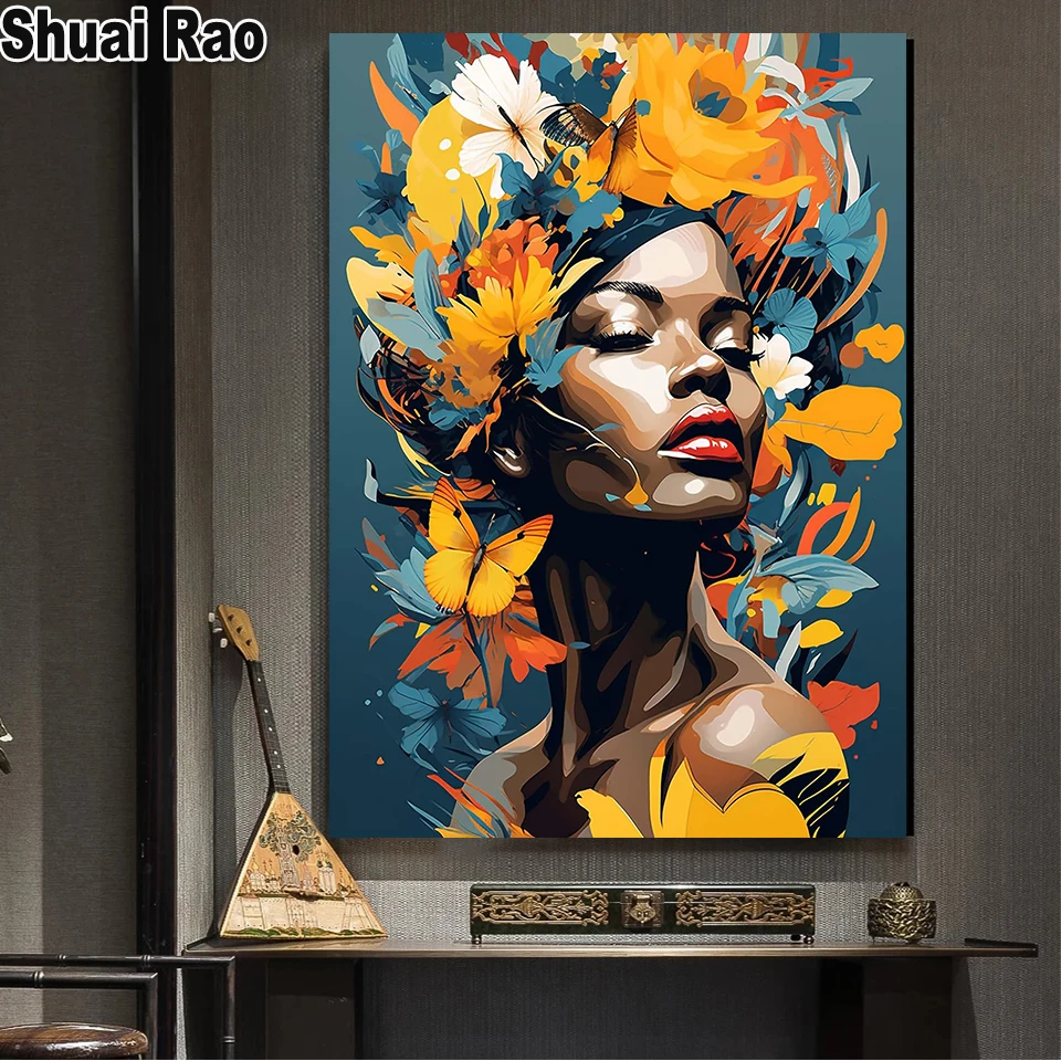 Kit Diamond Painting Donna Africana 30x40 Cm | Pittura Con Diamanti 5D, Tela Adesiva, Diamanti Extra