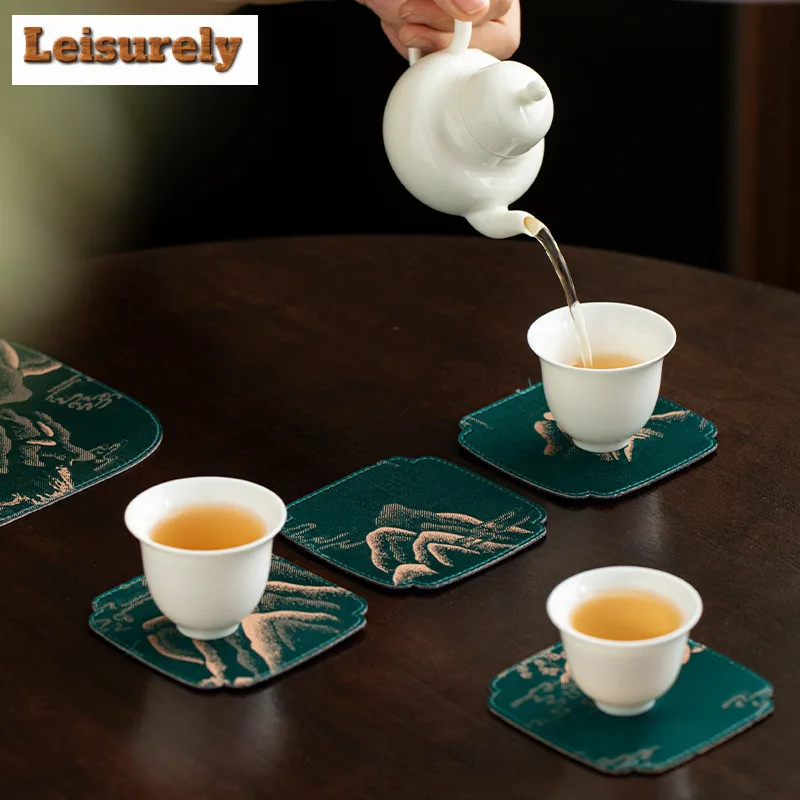 4pc/lot Mountain Round Double-sided Patent Satin Coasters Non-slip Coffee Cups Saucer Anti-scald Placemats Cup Holder Teaset
