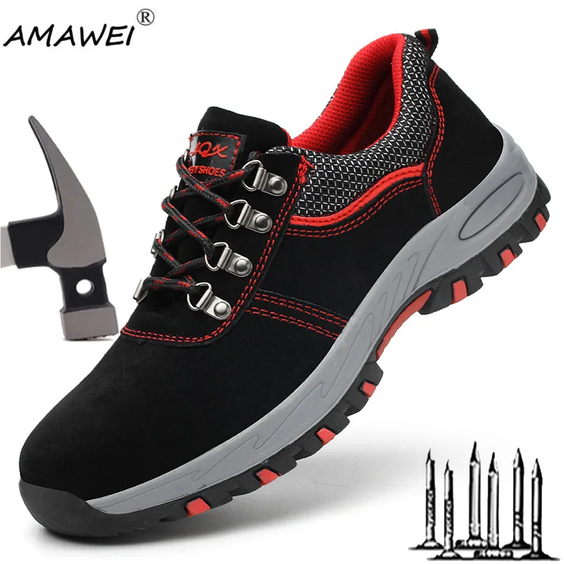 

AMAWEI Men Safety Work Breathable Shoes Steel Toe Man Work Boots Women Work Sneakers Puncture-Proof Lightweight Safety Shoes