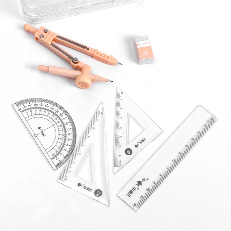 7 In1 Compass Ruler Set Mathematical Geometry Plate Stationery Math for Students Drawing Ruler Protractor Eraser Accessori 2229