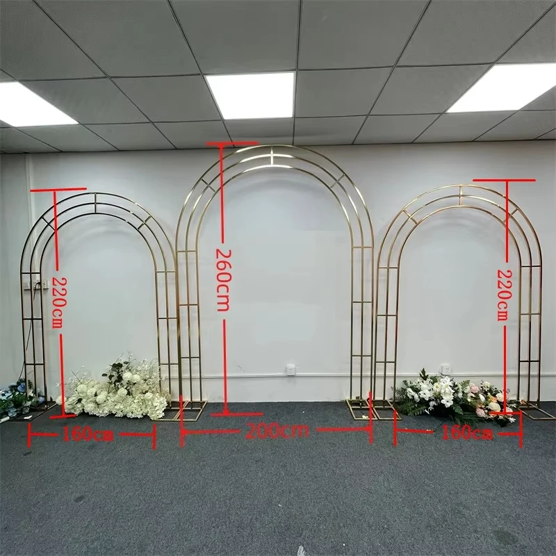 Gold Shiny Metal Wedding Arch Frame Circle Stage Props Background Wreath Square Decorative Wedding Arch for Events