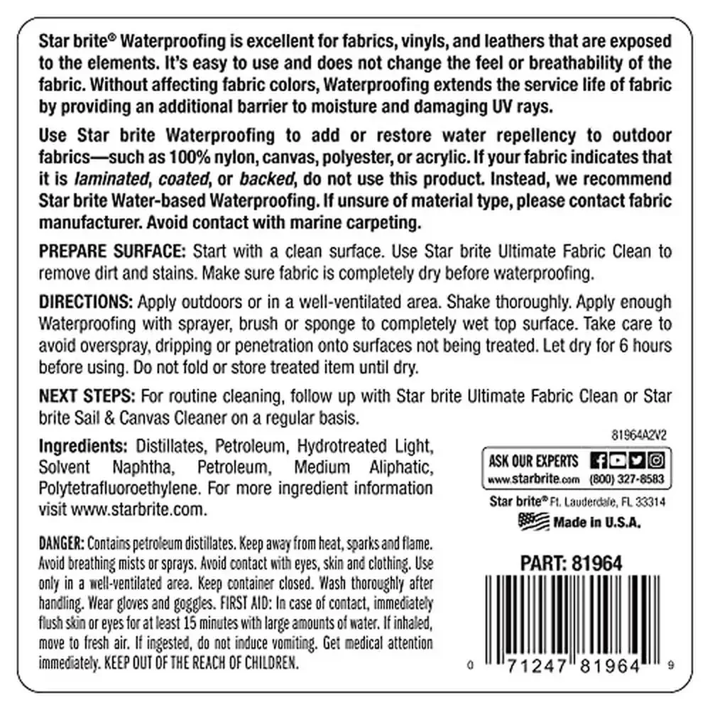 Waterproofing Spray Boat Car Cover Tent Jacket Backpack Boot UV Protect 64oz