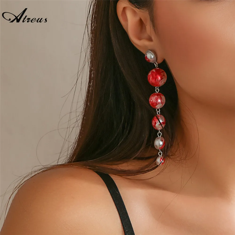 

Drip Blood Pattern Long Small Big Simulated Pearl Beads Earrings for Halloween Masquerade Party Jewelry Silver Plated Gothic