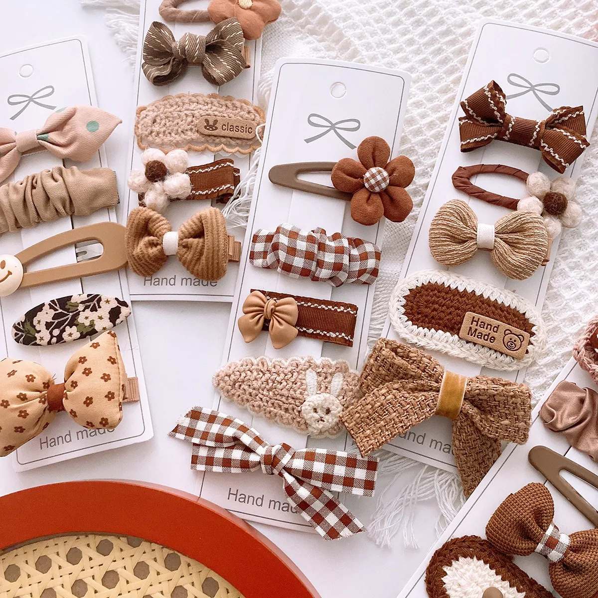 Cute Coffee Bow Flower Hairpins Set Children Girl Kids Hair Clips Pin Barrettes Accessories Hairclip Headdress Headwear Ornament 5pcs european and american new coffee headscarf suit children brown plug cotton headwear combination baby flower hair band