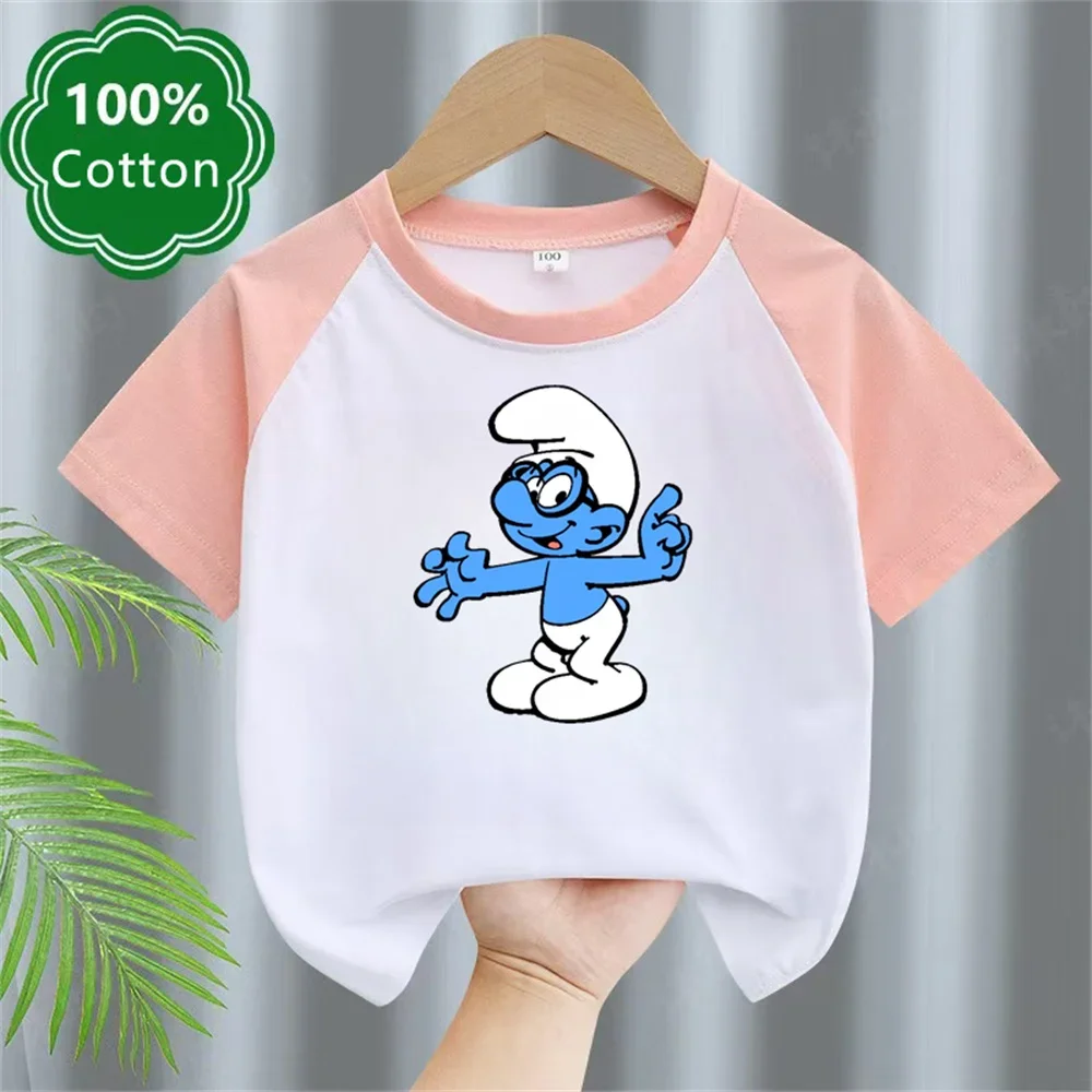 Kids Cotton T-shirt Game Smurf Cartoon Print Boy T-shirt Summer Casual Short Sleeve Baby Girl Clothes Kids T-shirt Top 6