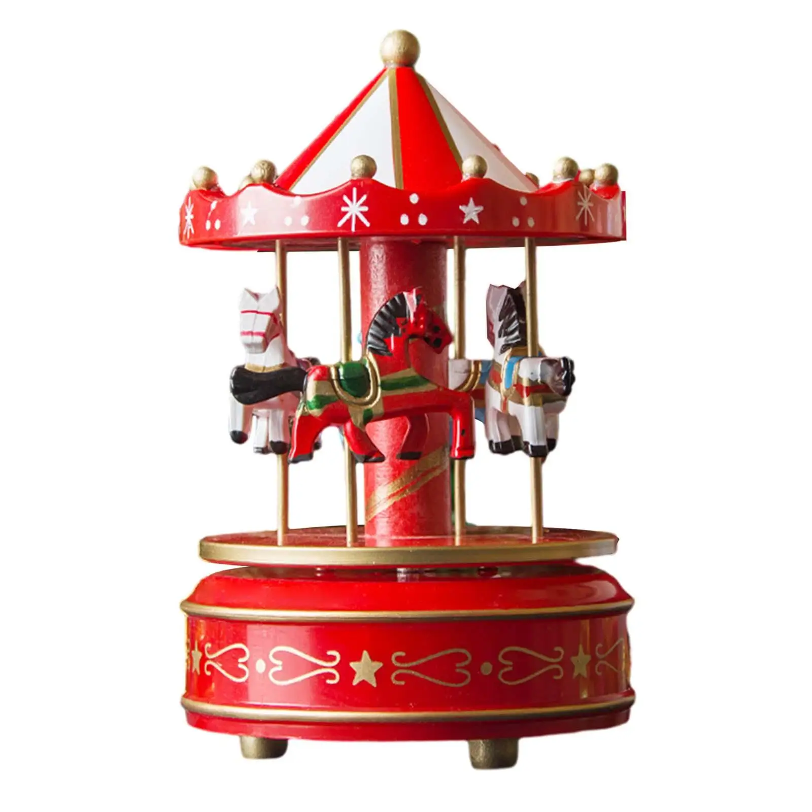 Christmas Wooden Carousel Music Box Xmas Showpiece for New Year Gifts Sturdy