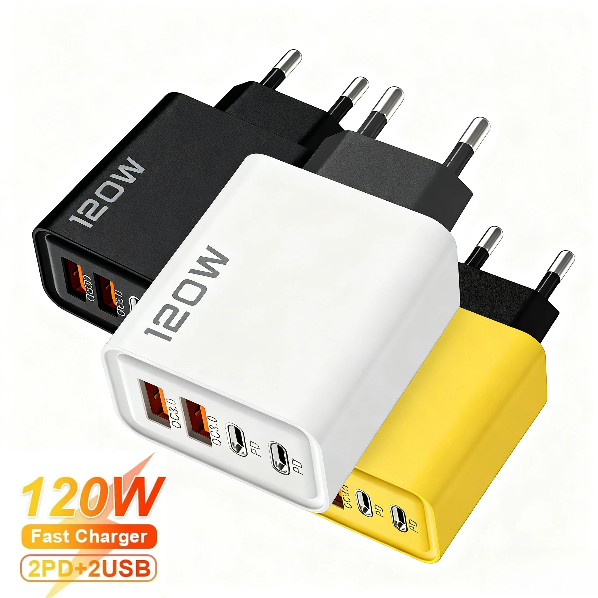 USB C Quick Charge 3.0 Charger 120W Fast Charging Charger For iPhone 15 Samsung Xiaomi Huawei Mobile Phone Adapter EU/US/UK Plug