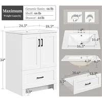 24.5" Bathroom Vanity with Ceramic Basin, Undermount Vanity Sink Cabinet with 2 Doors and 1 Drawer, Bathroom Storage Cabinet 2