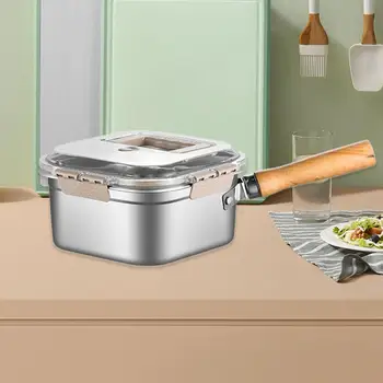 Small Deep Fryer Pot Wood Handle Home Kitchen Easy to Clean Frying Basket for 1