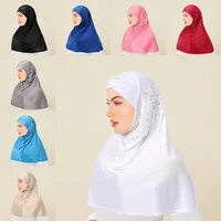 Eid Amria Muslim Women Instant Scarf Lace Diamonds Hijab Turban Head Cover Wraps Pull On Headscarf Islam Niqab Nikab Headwear