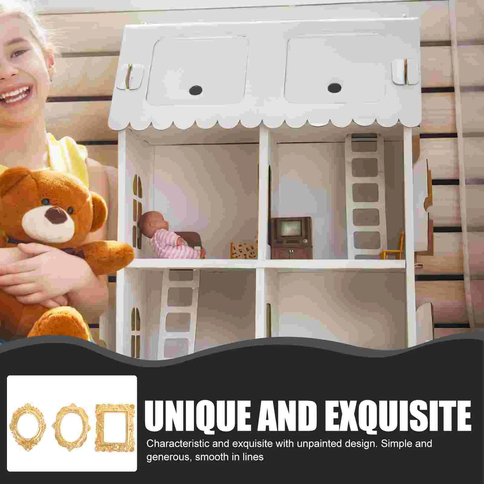 Photo Frame Miniature Decor Micro House Ornament Frames Gold Resin Toy Room 15 Pcs photo frame