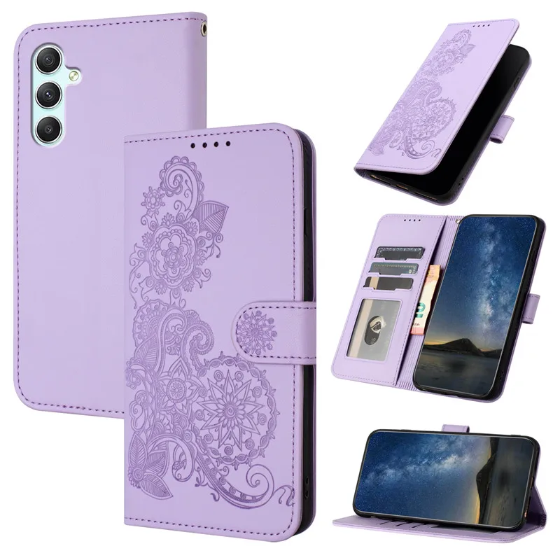 Flower Wallet Phone Case For Samsung Galaxy A55 5G SM-A556E A556B A 55 GalaxyA55 Cases Leather Flip Stand Phone Cover Totem Capa phone case,leather wallet case
