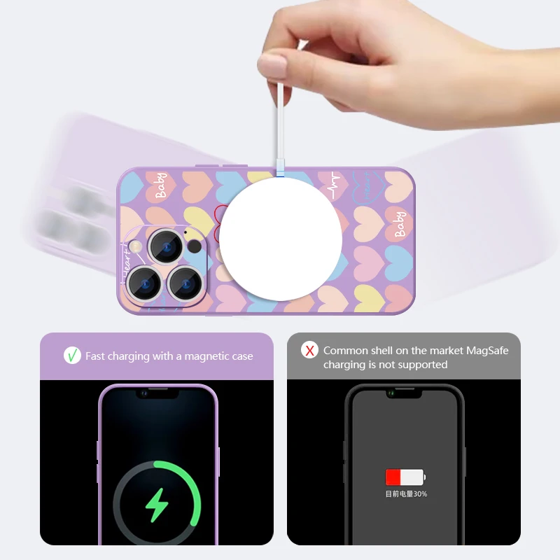 Magnetic Love Heart Case with Built-in Metal Plate and Lanyard
