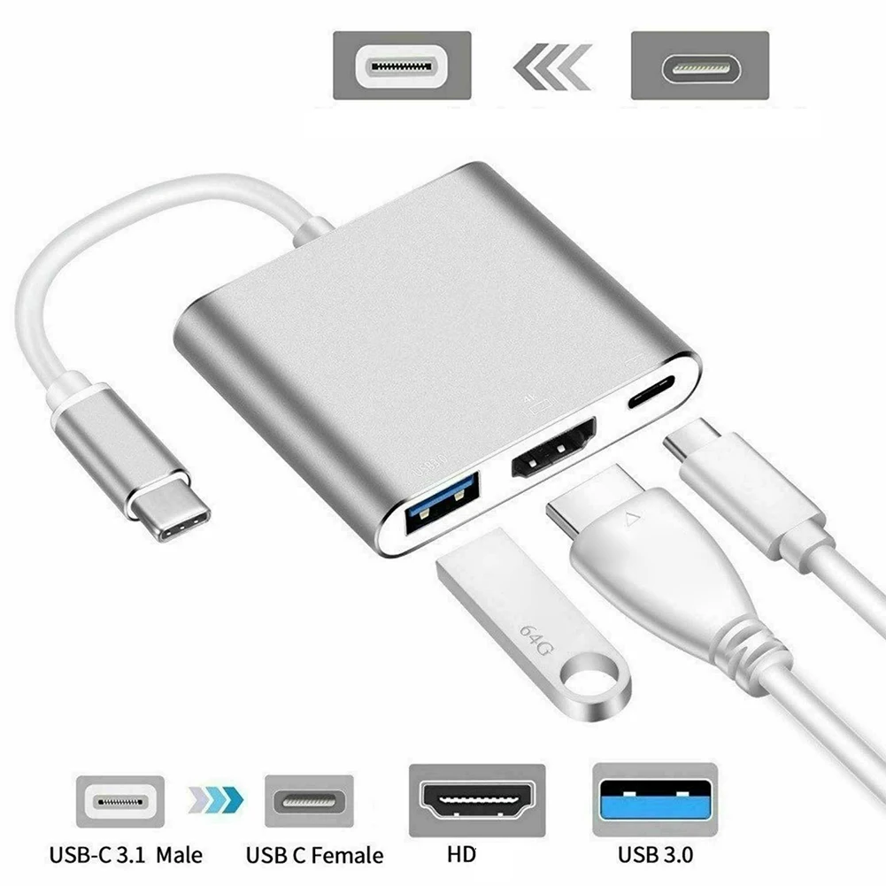 노트북용 멀티 포트 케이블 변환기, USB HDMI 호환 어댑터, TYPE-C, 10Gbps, 3-in-1