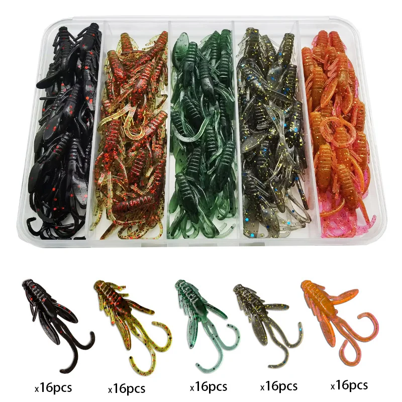 80 Pcs Fishing Lures Soft 4cm/1.57in/2.9g Artificial Lures Shrimp Bait Fishing Set