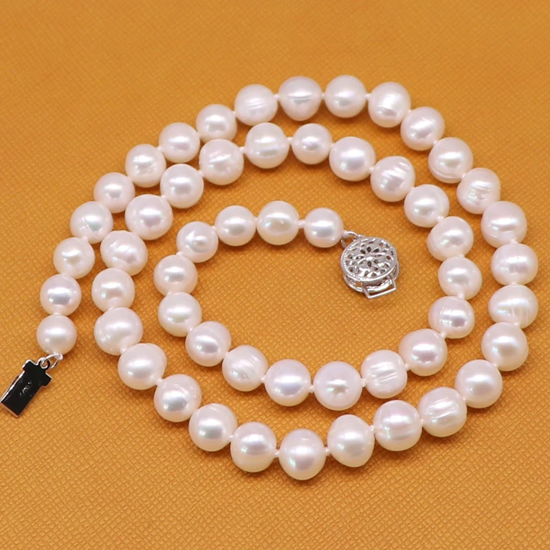 Natural 6-7mm White Akoya Freshwater Pearl Necklace – 18 Inch With 925 Silver Clasp, Handmade Baroque Style