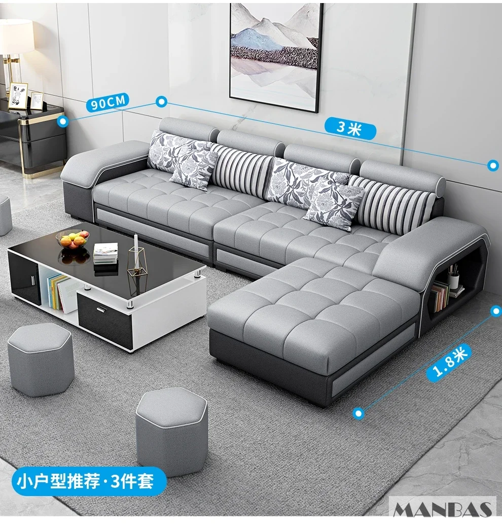 Description Picture 6 of itemMANBAS Fabric Sofa Set Furniture Living Room Sofa Set with USB and Stools / Big U Shape Cloth Couch Sofas for Home Furniture