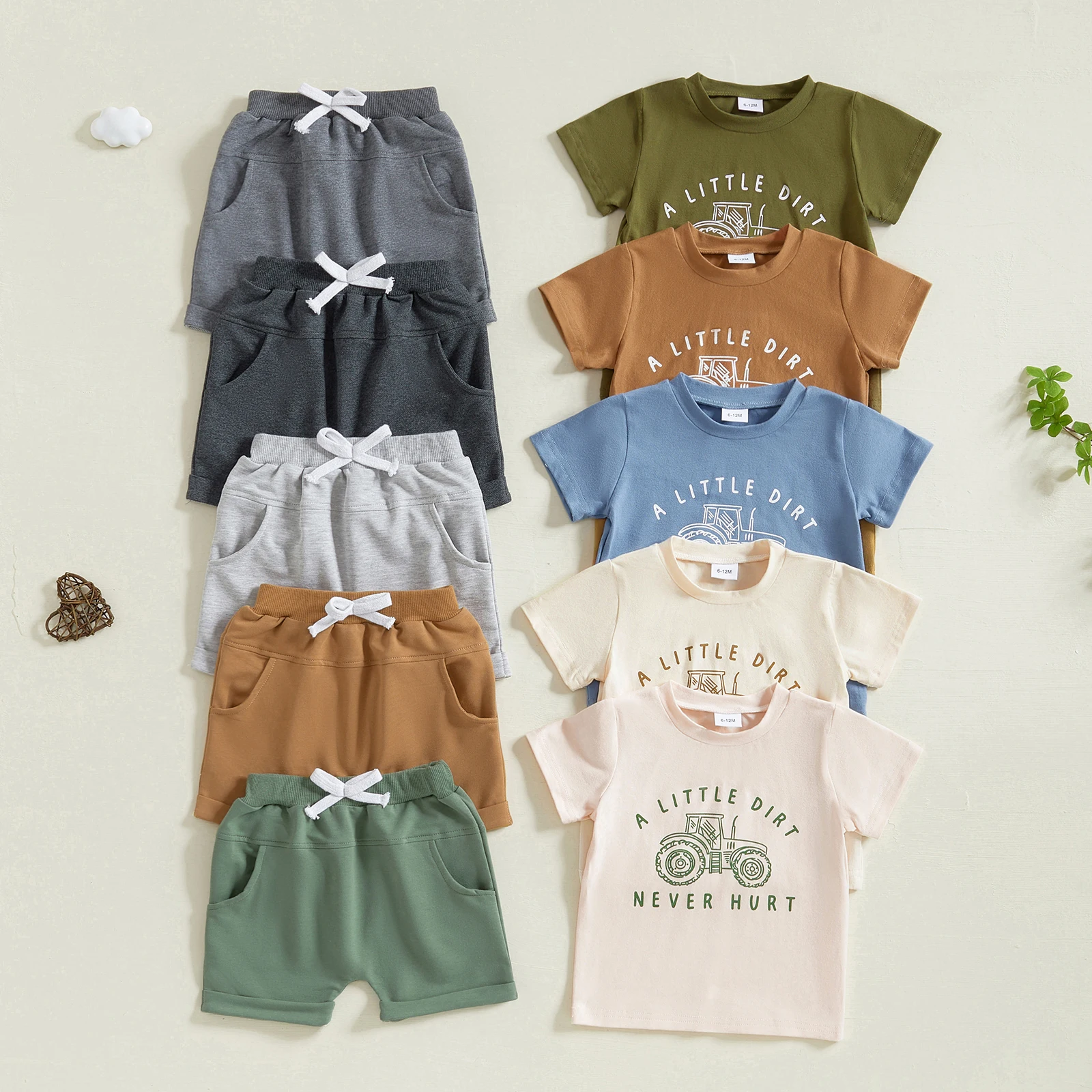 FOCUSNORM 0-4Y Infant Baby Boys Summer Casual Clothes Sets 5 Colors Cartoon Letter Print Short Sleeve T Shirts Solid Shorts