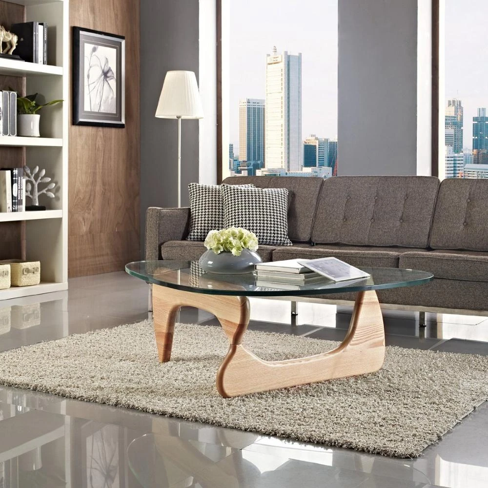 Mid Century Triangle Glass Coffee Table Modern Center Coffee Table With  Solid Wood Base And Thick Clear Glass For Living Room - Coffee Tables -  AliExpress