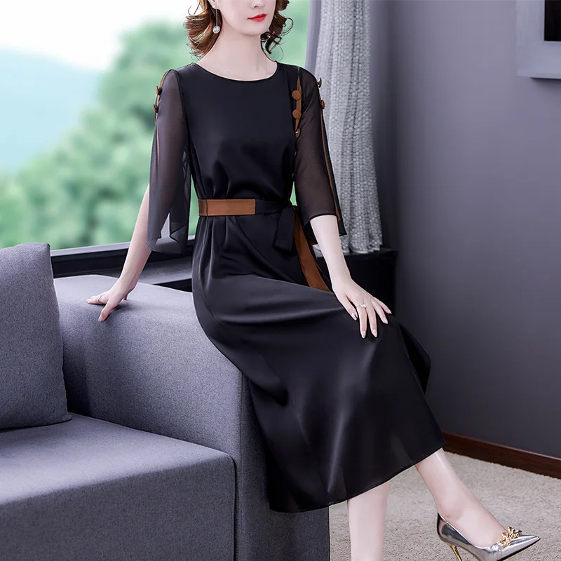 

Женское платье с длинным рукавом, Сетчатое ТРАПЕЦИЕВИДНОЕ ПЛАТЬЕ с завязкой на талии, весна-осень 2023