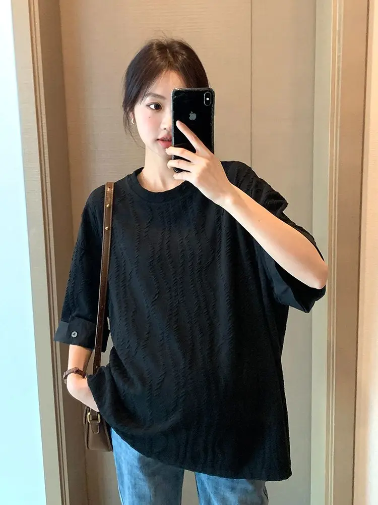 

Bat Sleeve Pregnant Woman Summer Clothes Long Loose O-Neck Maternity Dobby Top Tees Casual Pregnancy T-shirt Shirts Black White