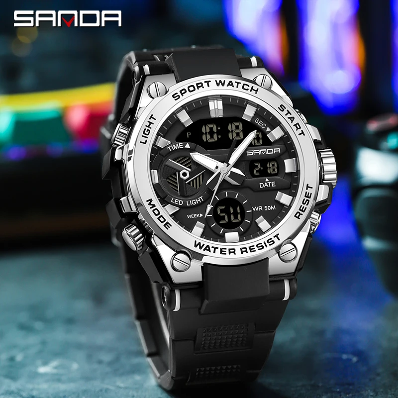 Waterproof Electronic Watch Digital Wristwatches SANDA 3311 Male Student Youth Fashion Trend Military Multifunctional Nightlight