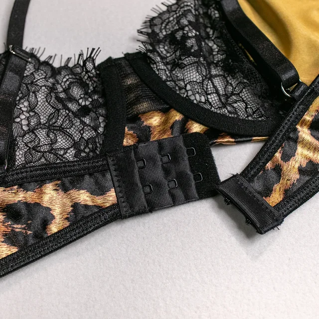Leopard Print Lace Patchwork Lingerie Set 13