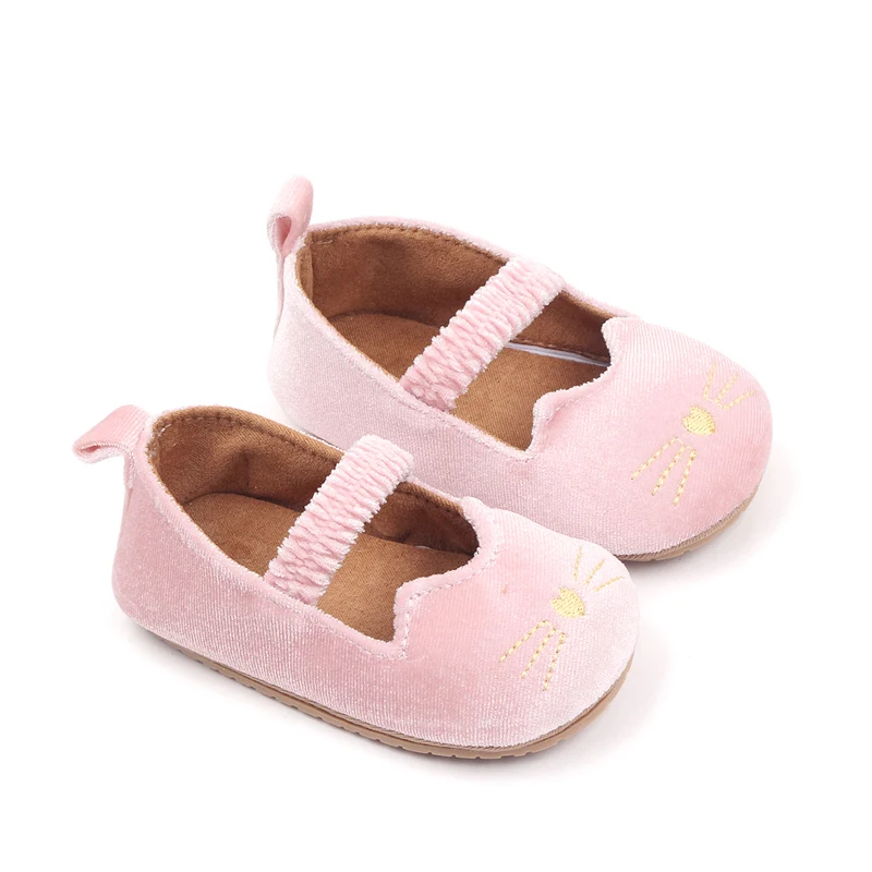 Baby Shoes Cute Kitty Toddler Outdoor Walking Mary Jane Shoes Slip on Style TPR Sole Anti Slip for Baby Prewalking