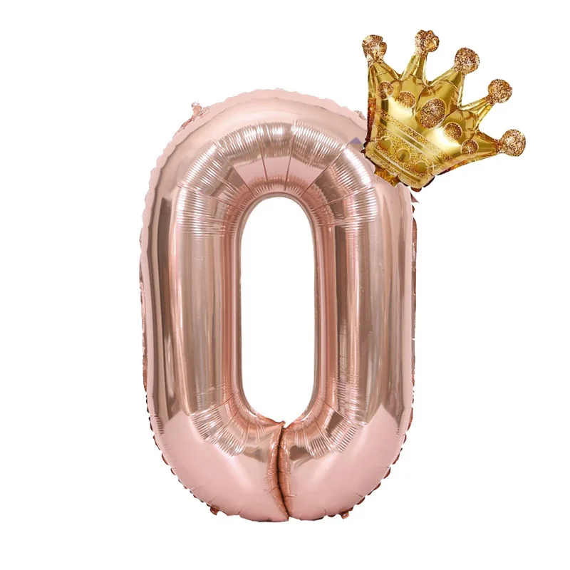 Rose Gold Crown Digital Balloon Set - 32 Inch Number Foil Birthday Decoration
