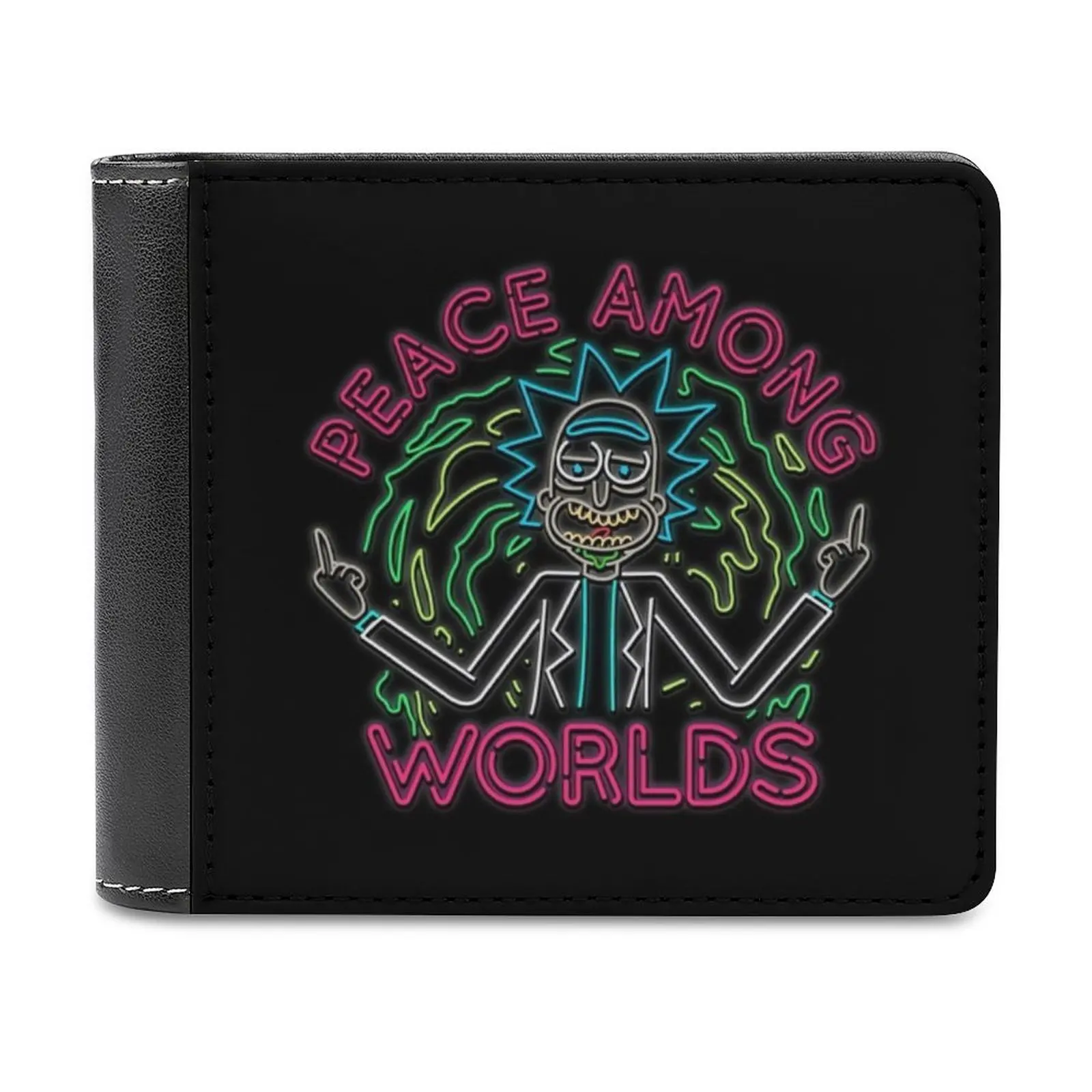 

Peace Among Worlds Neon Leather Wallet Credit Card Holder Luxury Wallet Season 4 Rick Sanchez Neon Sign Wubba Lubba Dub Dub