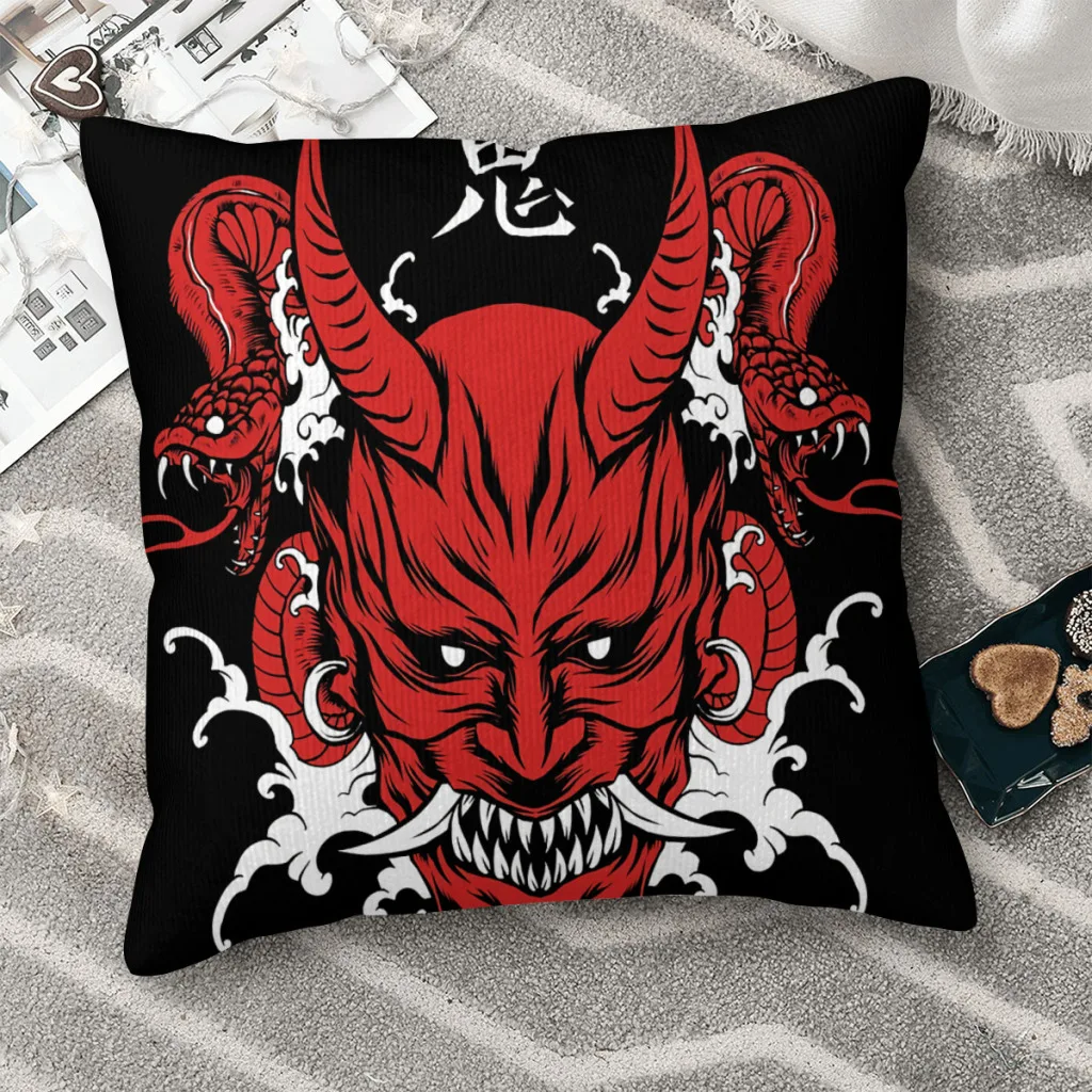 

Oni Mask Japanese Japanese Oni Polyester Cushion Cover For Home Car Decorative Reusable Hug Pillowcase