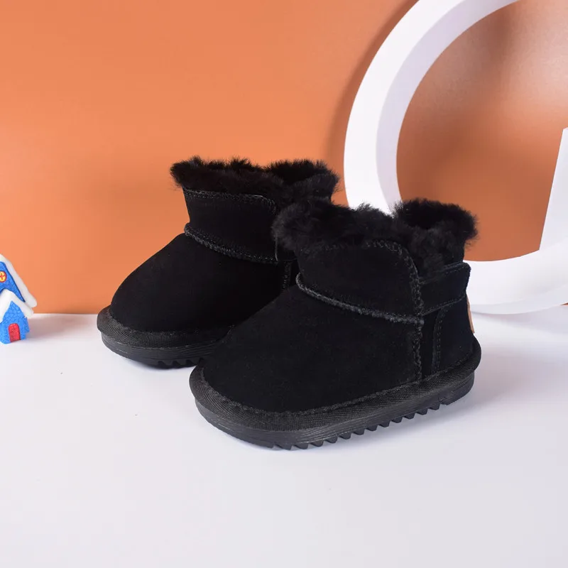 Winter Baby Snow Boots Leather Thick Plush Warm Toddler Kids Shoes Fashion Little Girls Boys Boots EU 15-25