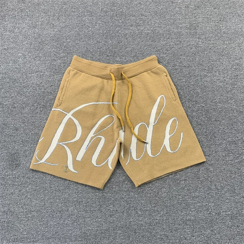 

Spring Summer 2023 Heavy Fabric Rhude Shorts Men Women 1:1 High Quality Jacquard Logo Breeches Drawstring Shorts