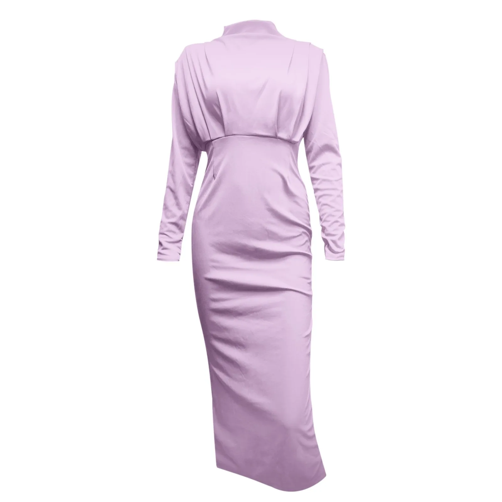 

Women's Spring Elegant Slim Fit Cocktail Dresses Fashion Waisted Pleated Dress Temperament Solid Color Long Sleeve Dresses