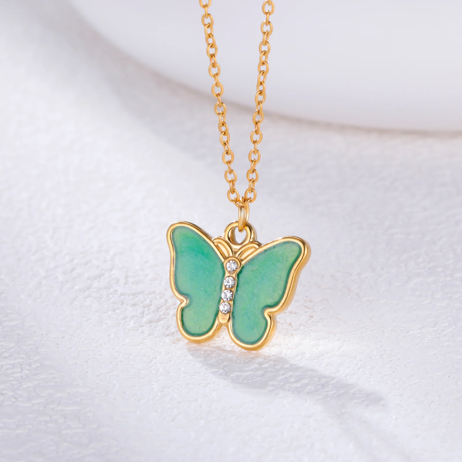 COOLTIME Emaille Schmetterling Anhänger Halskette für Frauen Edelstahl Gold Farbe Mode Ästhetik Trend Schmuck Geschenk Großhandel – Detail 5