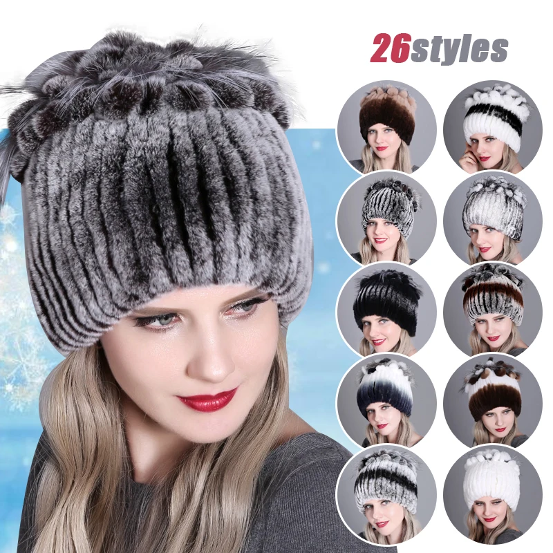 

Women Winter Warm Rex Rabbit Fur Hats Real Rex Rabbit Hat Female Warm Snow Ski Caps Bomber Hat Lady Elegant Knitted Beanies Cap