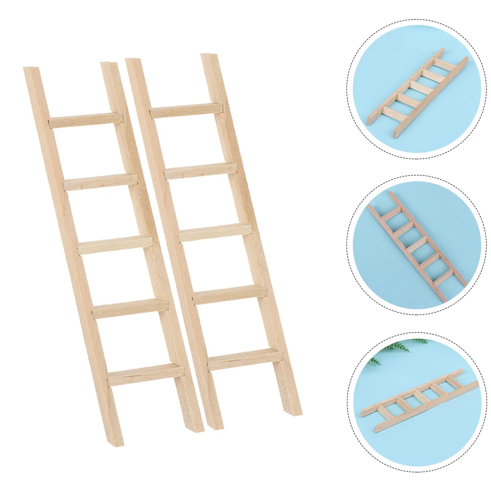 

2 Pcs House Ladder Miniature Ladders Ornament DIY Landscape Decor Craft Accessory Wooden