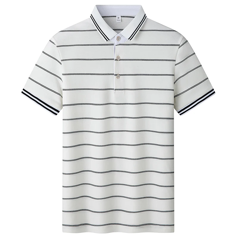 

Basic Striped Straight Polo Shirts Summer Turn-down Collar Button Men's Clothing Korean Business Casual Short Sleeve T-shirts
