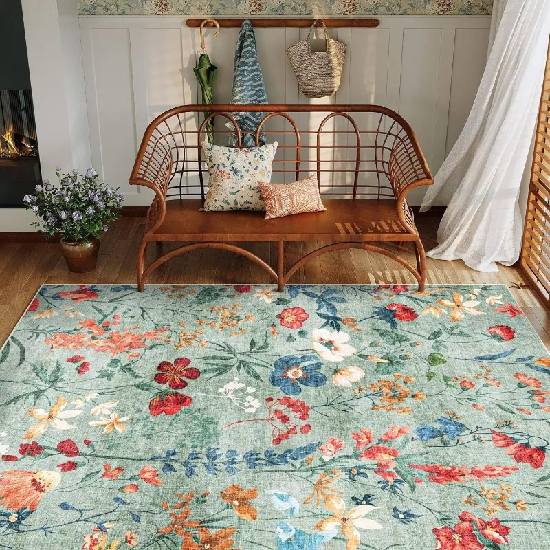 Retro Floral Living Room Carpet Creative Irregular Wavy Bedroom Rug Machine Washable Non-slip Coffee Table Sofa Floor Mats Ковер