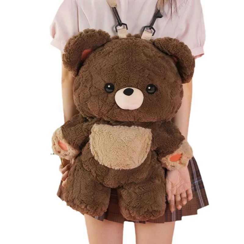High Quality Plush Bear Shoulder Bag Women Casual Daily Used Backpacks Cute Doll Design School Backpack for Teenagers Girls Boys